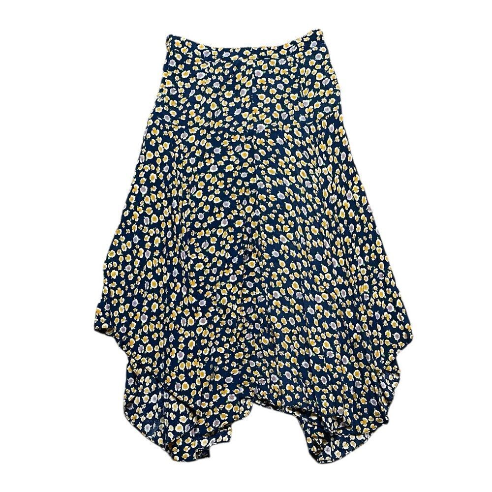 FROCK SHOP Flared Skirt With Asymmetric Hem Blue Yellow Size Medium